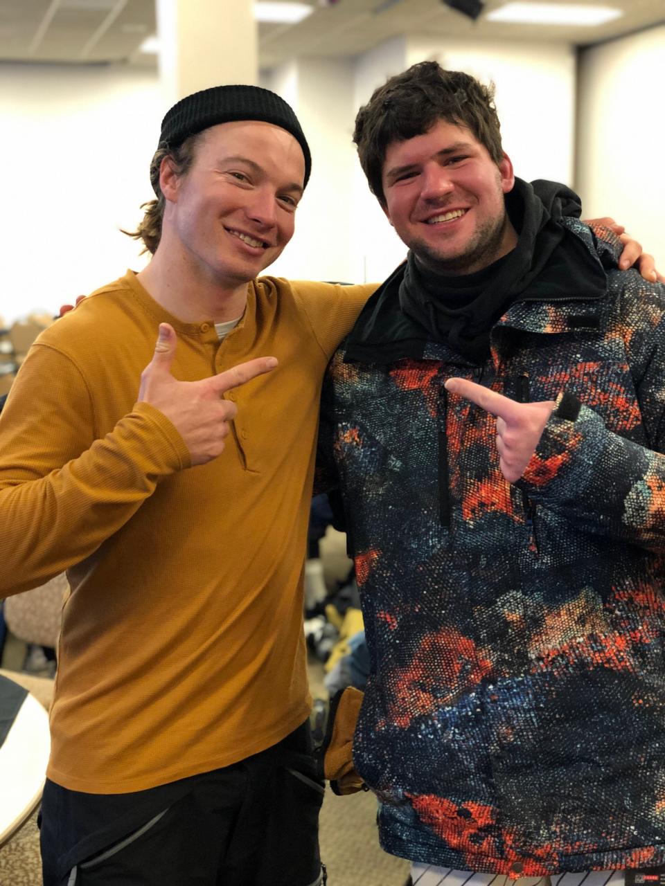 Jake Petsch, right, worked as a filmmaker with the U.S. Olympic Ski and Snowboard Team. He's pictured here with David Wise, a two-time gold medalist.