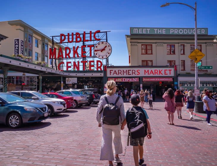 Shop at the Pike Place Market in Seattle, a ferry ride from Gig Harbor