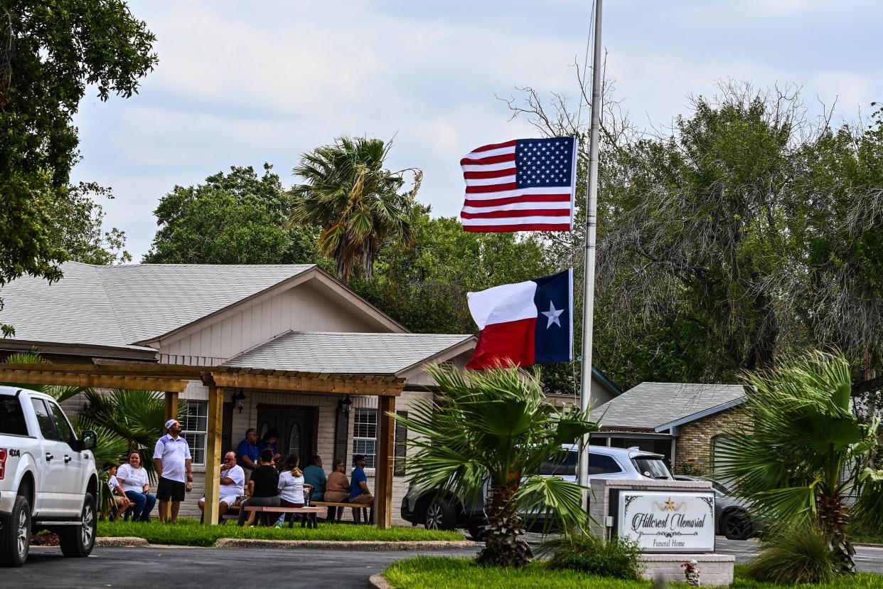 People visit Hillcrest Memorial Funeral Home in Uvalde, Texas, on May 30, 2022, during the visitation for Amerie Jo Garza, who died in the mass shooting at Robb Elementary School. 