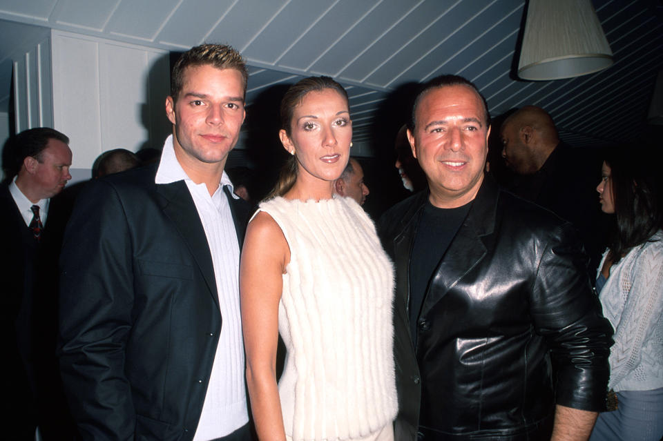 Ricky Martin, Celine Dion y Tony Mottola at pre-Oscar party.