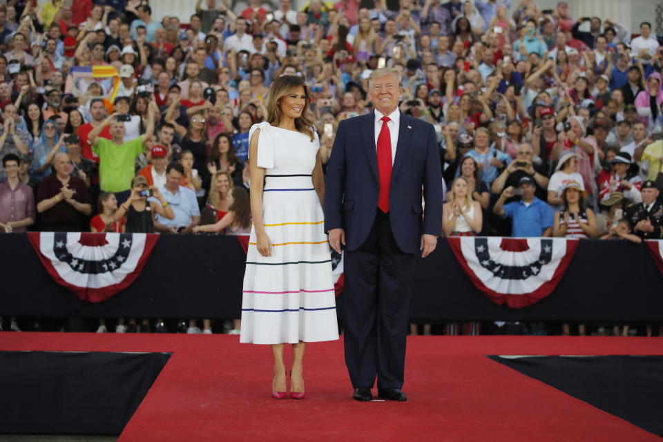 President Donald Trump and first lady Melania Trump arrive at an Independence Day celebration in front of the Lincoln Memorial, July 4, 2019, in Washington. (Photo: Carolyn Kaster/AP)