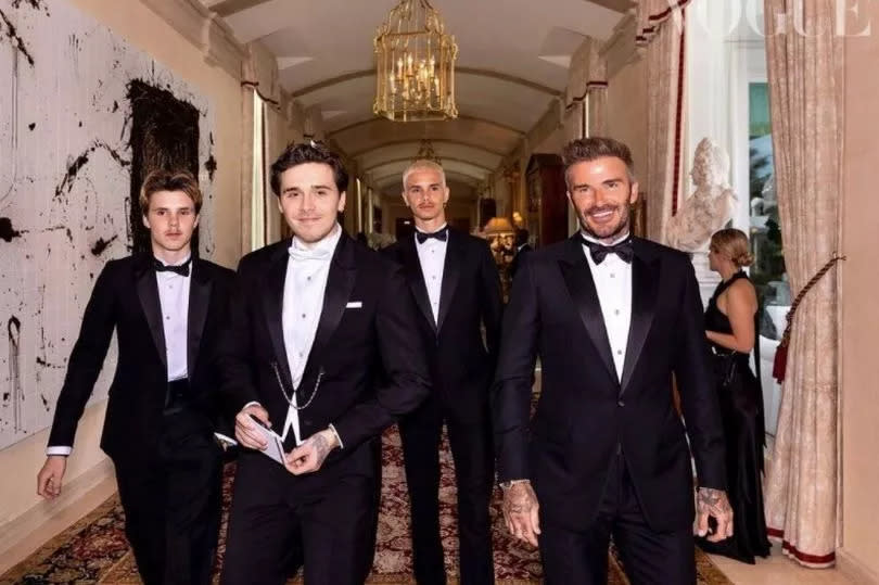 Brooklyn Beckham with brothers and dad David on wedding day -Credit:Brooklyn Beckham/Instagram