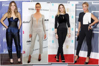 Bei vielen Männern sind Jumpsuits als Strampler für Erwachsene verschrien. Doch Megastars wie Jennifer Lawrence (l.), Karolina Kurkova (2.v.l.), Sarah Jessica Parker (2.v.r.) und Beyoncé beweisen, dass sie alles andere als Kinderkram sind. Die schnieken Einteiler machen nicht nur auf dem roten Teppich eine super Figur! (Bilder: Getty Images)