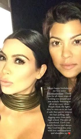 <p>Kourtney Kardashian/Instagram</p> Kourtney Kardsahian's birthday tribute to Kim Kardashian