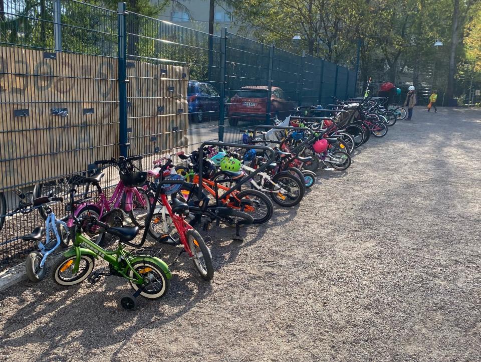 Row of children's cycles in Helsinki