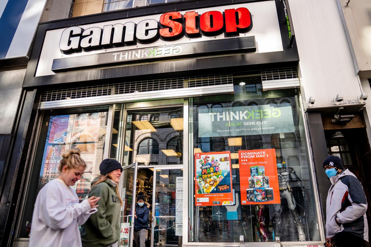 <p>File image: GameStop’s shares were mostly down in February since their meteoric rise the month before</p> (AP)