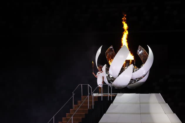 The Olympic Cauldron is lit.  (Photo: Maddie Meyer via Getty Images)