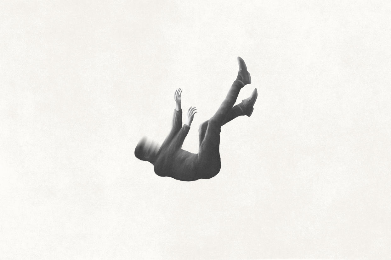 illustration of man falling from the sky, minimal concept