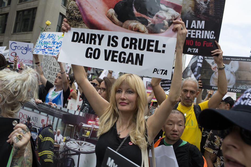 Animal rights activists, including members of the Animal Liberation Front, Peta, various animal rescue groups, and vegans, in the annual Animal Rights March on September 1, 2018 in New York City. (Photo: Andrew Lichtenstein via Getty Images)