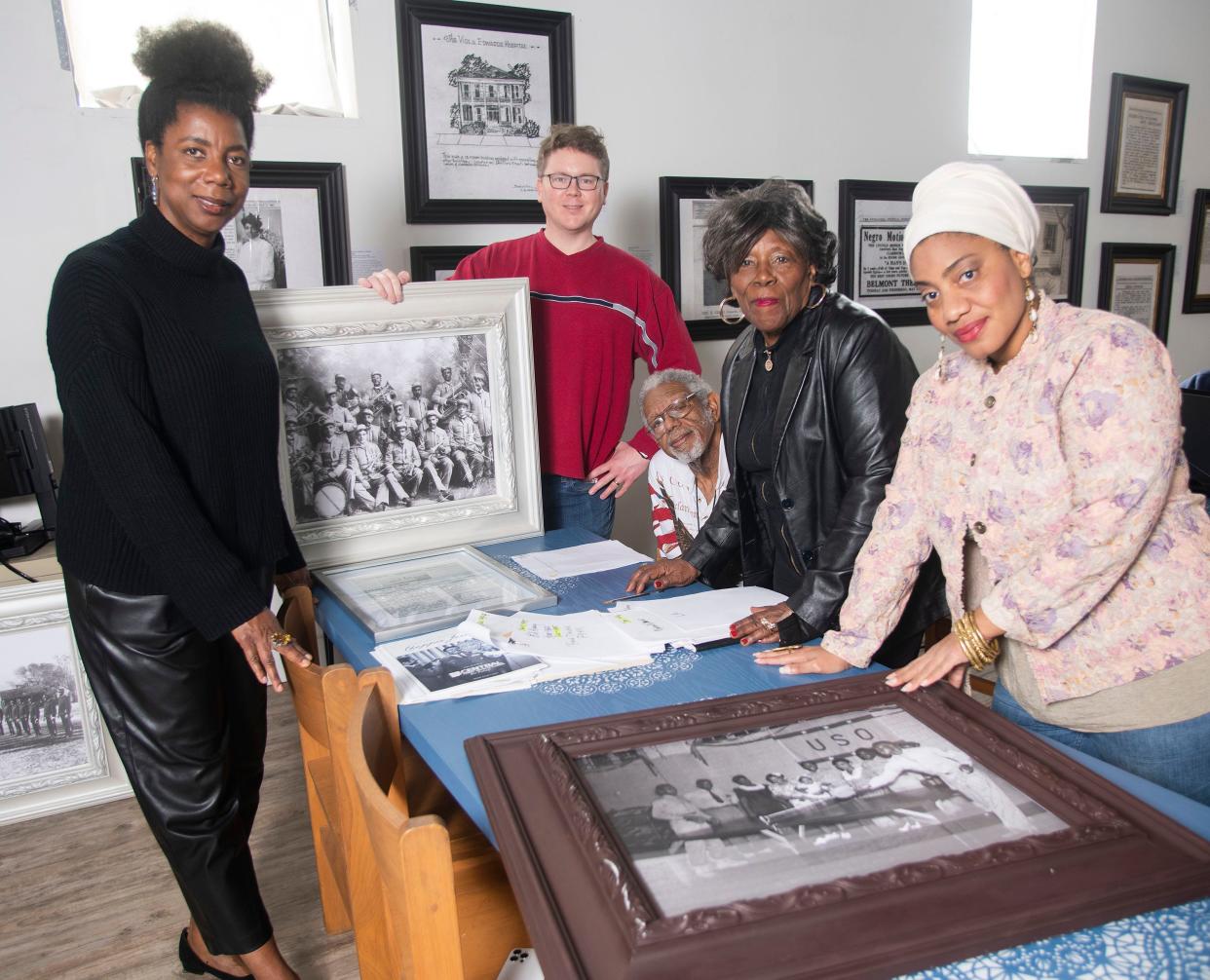 Robin Reshard, Joe Vinson, Marion Williams, Dianne P. Robinson, and Teniade Broughton compile documents as the group researches candidates to include in its obituary project during a meeting at the Kukua Institute on Wednesday, Jan. 11, 2023. The group, which also includes C. Scott Satterwhite and Jamin Wells, is partnering with the Pensacola News Journal to publish obituaries of once marginalized Pensacola residents from the past who were denied proper obituaries.