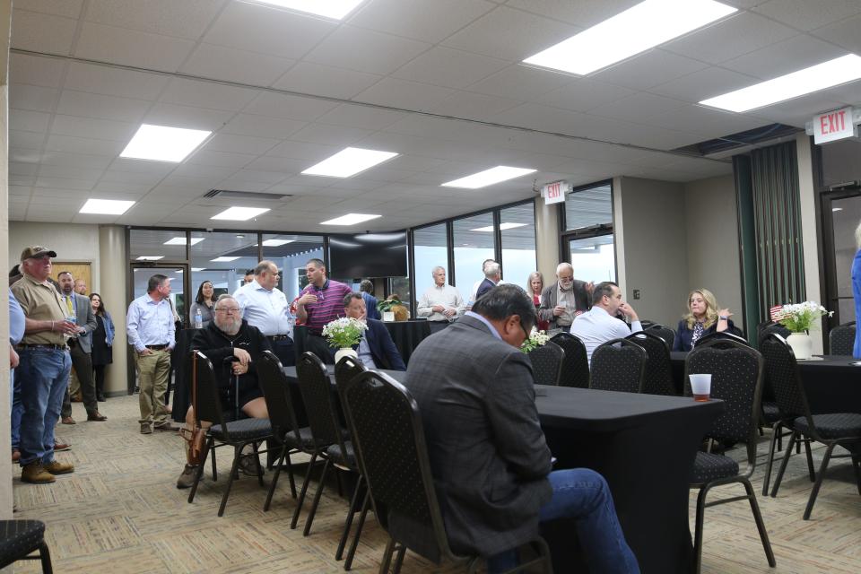 A group of elected officials, business leaders and invited guests attend a meet and greet with the National Nuclear Security Administration, April 5, 2023 at the Carlsbad Municipal Golf Course.