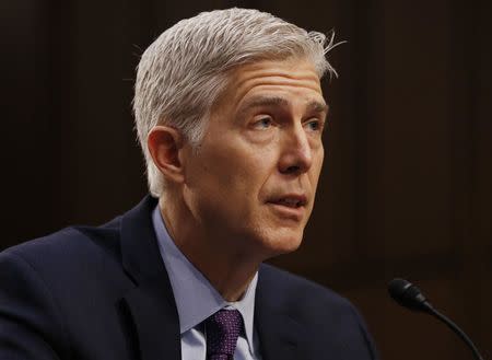 U.S. Supreme Court nominee judge Neil Gorsuch testifies during the second day of his Senate Judiciary Committee confirmation hearing on Capitol Hill in Washington, U.S., March 21, 2017.