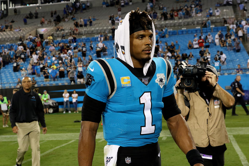 Cam Newton (1) quarterback of Carolina 