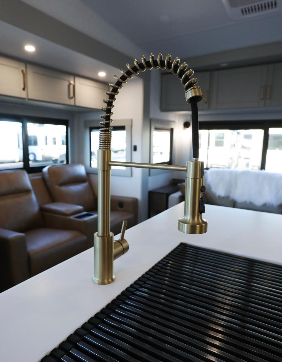 Kitchen faucet inside the Z3100 Fifth Wheel RV camper at Brinkley RV in Memphis, In.. on Dec. 11, 2023.