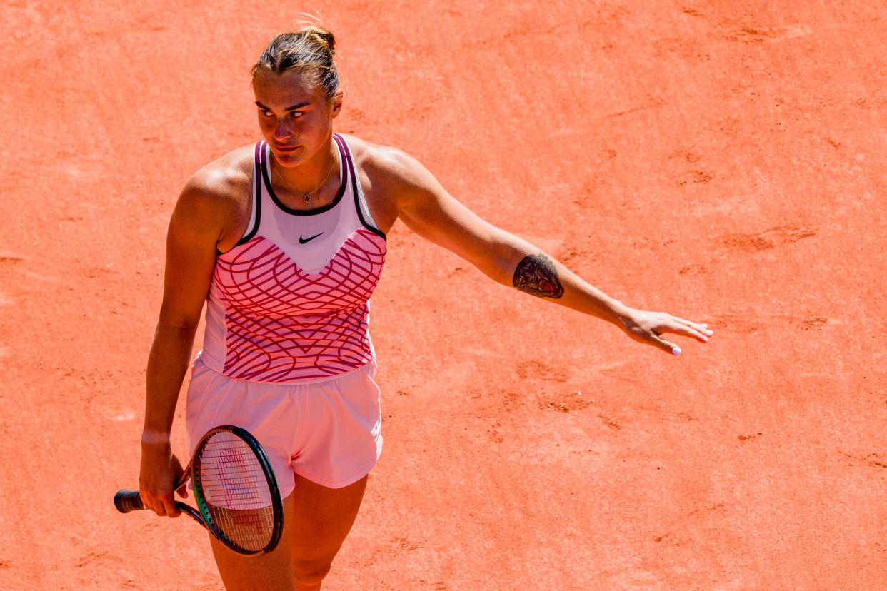Aryna Sabalenka of Belarus said she understood why Marta Kostyuk of Ukraine avoided shaking hands with her following their first-round match at the French Open on Sunday. (Photo by Andy Cheung/Getty Images)