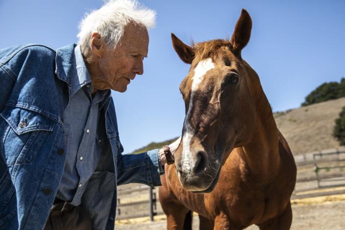Clint Eastwood with one of his horses, on the grounds of his Tehama Golf Club, in Carmel-by-the-Sea, Sept. 2, 2021.