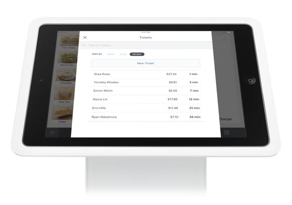 Square running on an iPad with the open tab feature.