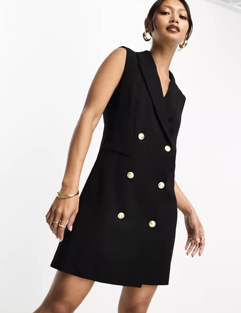 French Connection sleeveless button front blazer mini dress in black