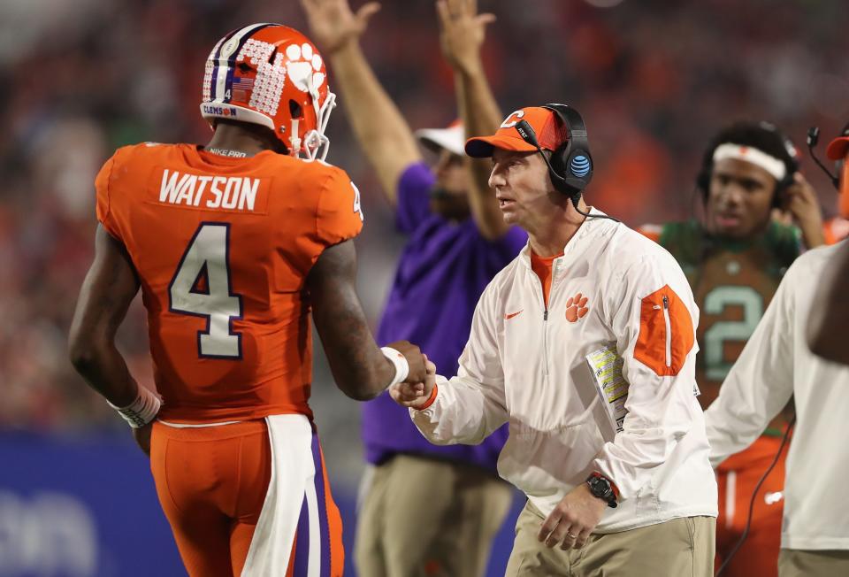 Clemson coach Dabo Swinney's team is 13-1. (Getty)