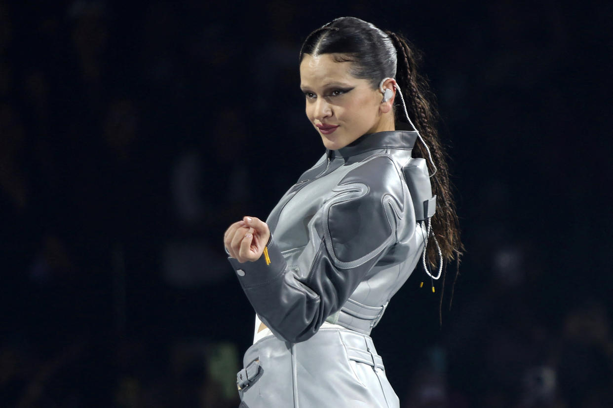 Spanish singer Rosalía performs  as part of her Motomami  World Tour  at the Movistar Arena in Bogota,  on August 31, 2022. (Photo by Juan Pablo Pino / AFP) (Photo by JUAN PABLO PINO/AFP via Getty Images)