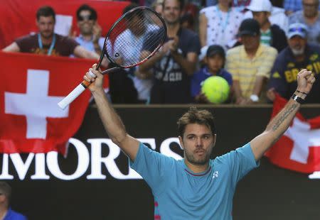 Tennis - Australian Open - Melbourne Park, Melbourne, Australia - 20/1/17 Switzerland's Stan Wawrinka celebrates after winning his Men's singles third round match against Serbia's Viktor Troicki. REUTERS/Jason Reed