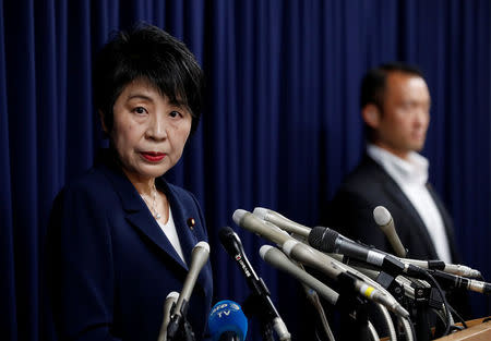 Japan's Justice Minister Yoko Kamikawa speaks at a news conference about the execution of six more members of the doomsday cult group Aum Shinrikyo, in Tokyo, Japan, July 26, 2018. REUTERS/Kim Kyung-Hoon