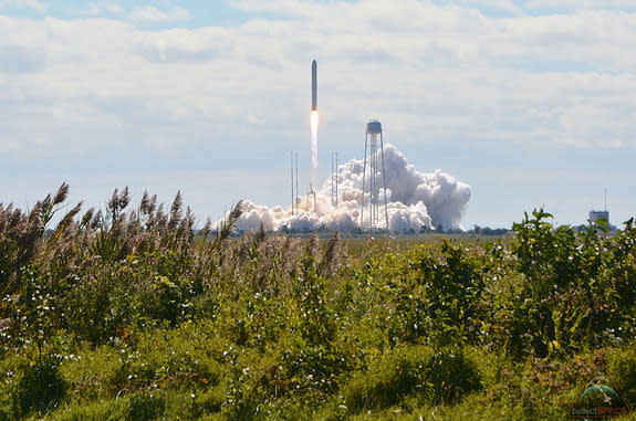 Orbital Sciences' Antares rocket lifts off with the company's first Cygnus space station resupply ship from NASA's Wallops Flight Facility in Virginia on Sept. 18, 2013.
