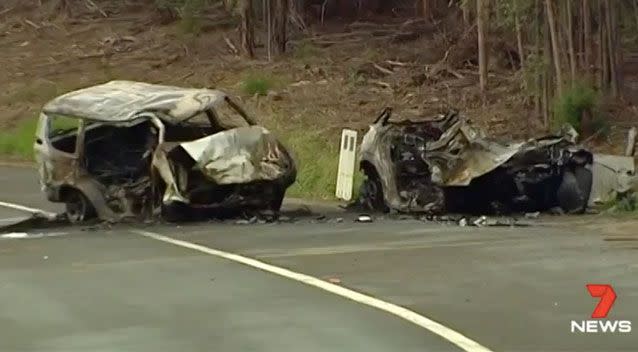 Witnesses pulled the girls from the wreckage as the vehicles were engulfed in flames but their parents could not be saved.