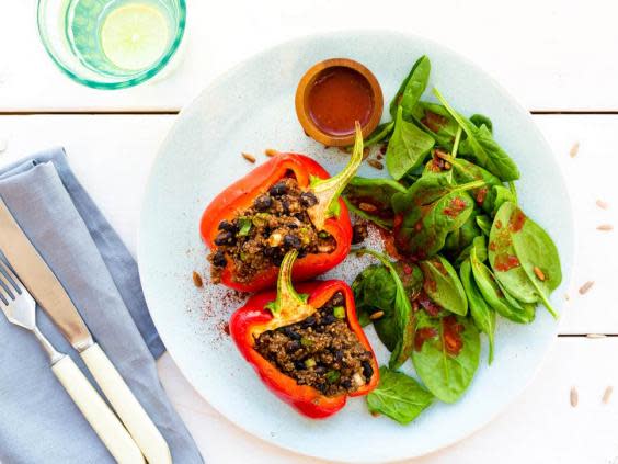 Stuffed red peppers, black beans and lime (Recipe from Mindfulchef.com)