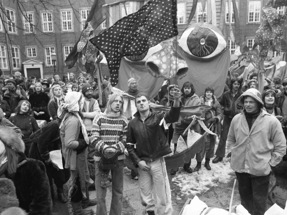 A group of people living in Christiania in 1976.