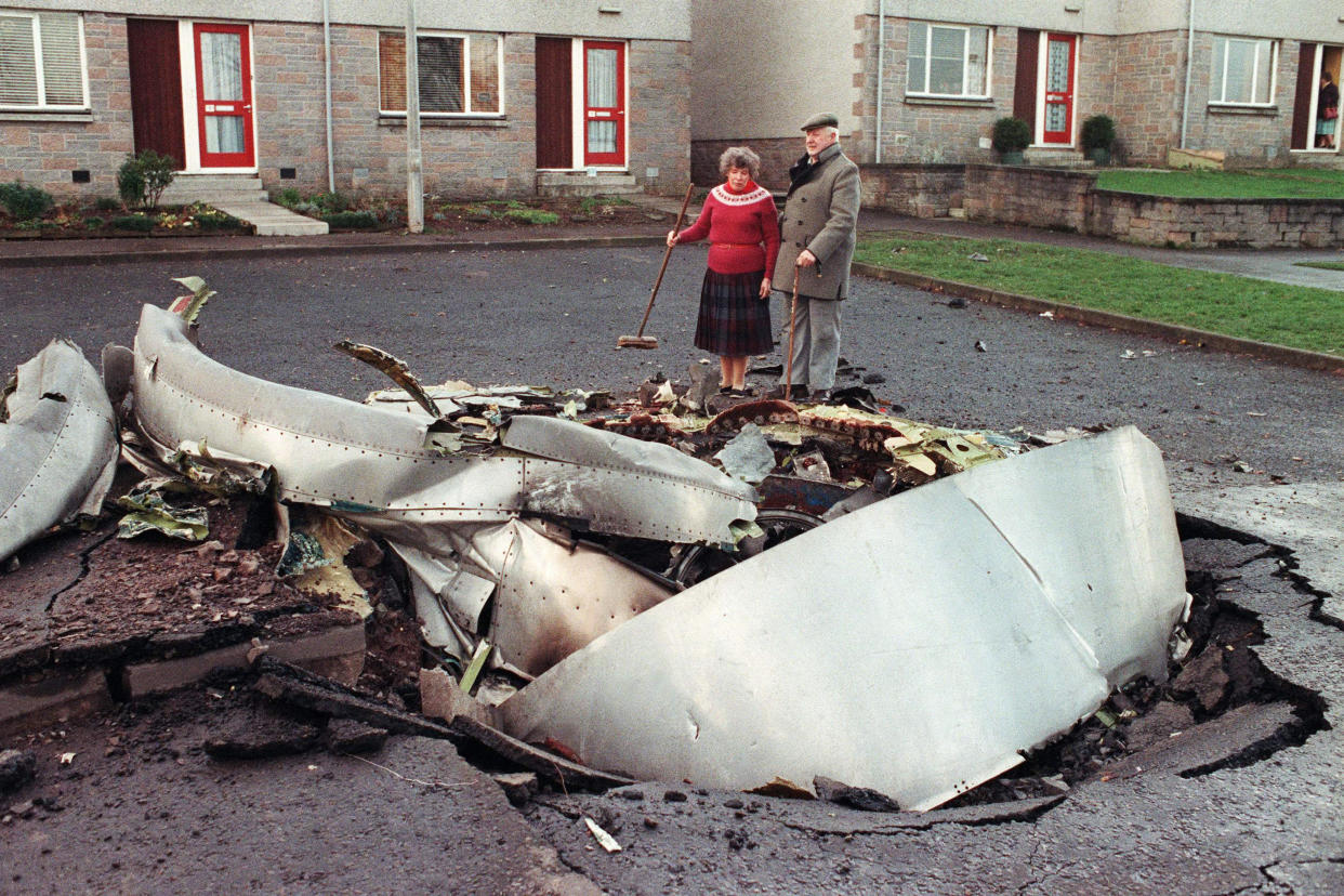 A file picture of crash wreckage taken on December 22, 1988, in Lockerbie, Scotland. (Roy Letkey / AFP - Getty Images file)