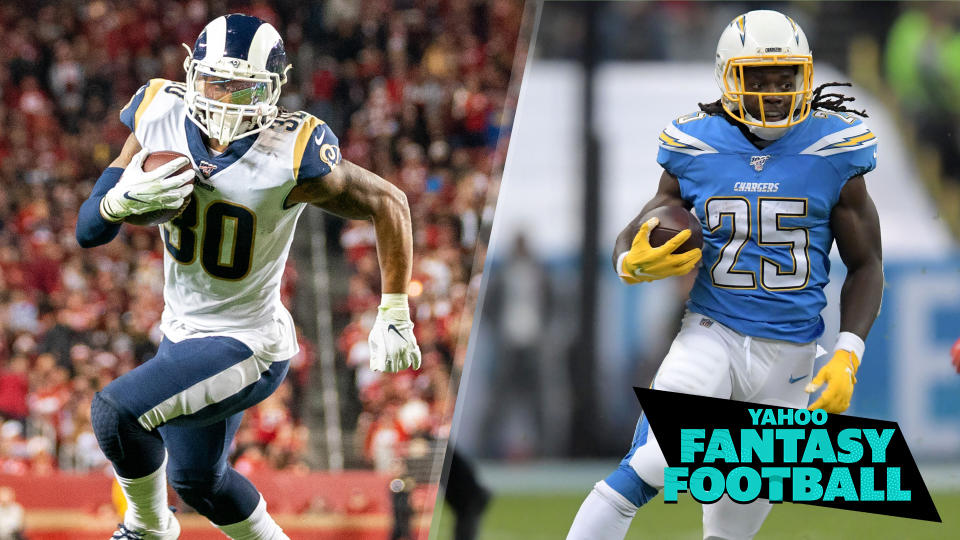 Former Los Angeles Rams and Chargers running backs Todd Gurley and Melvin Gordon have signed with the Atlanta Falcons and Denver Broncos, respectively (Photo credits: Kyle Terada, Kirby Lee-USA TODAY Sports)