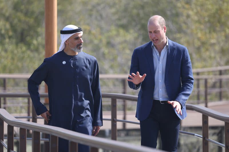 Britain's Prince William meets with Chairman of Abu Dhabi Executive Office Sheikh Mohammed bin Zayed al-Nahyan as he visits the Jubail Mangrove Park, in Abu Dhabi