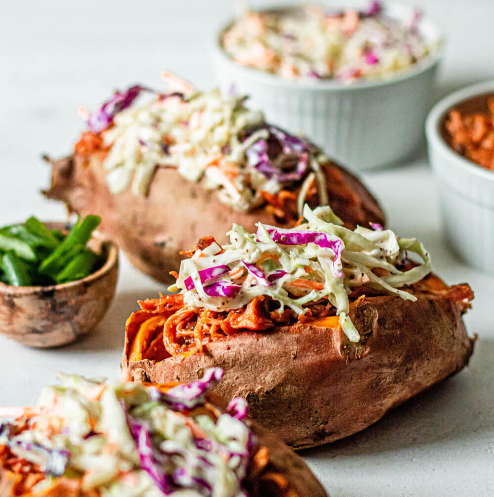 <a href="https://allthehealthythings.com/bbq-chicken-stuffed-sweet-potatoes-whole30-paleo/" target="_blank" rel="noopener noreferrer">BBQ Chicken Stuffed Sweet Potatoes from All The Healthy Things</a>