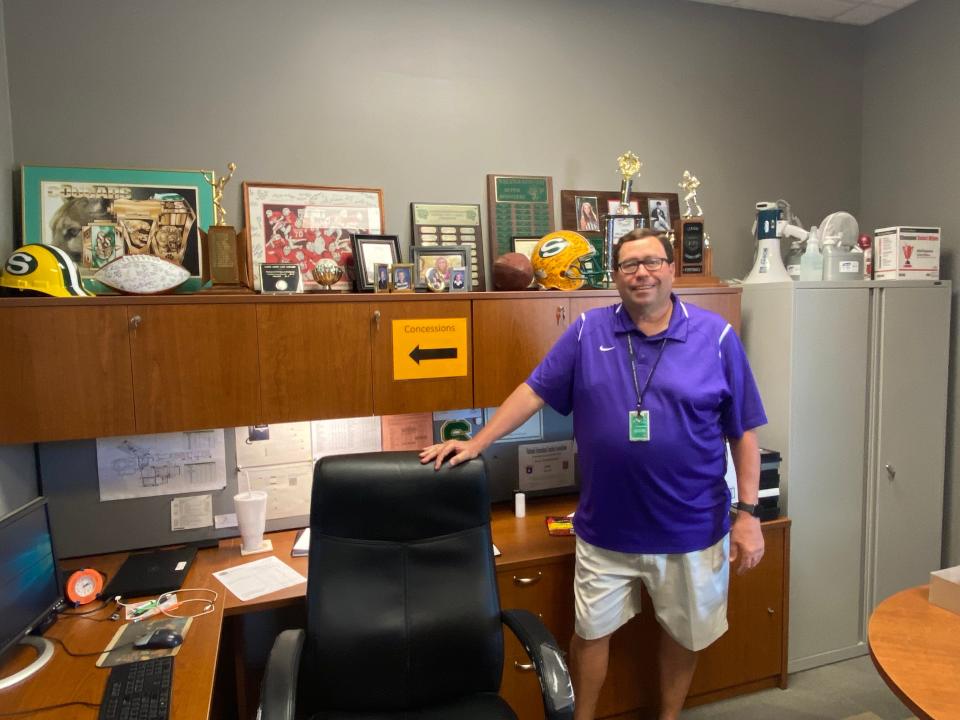 Salina South athletic director Ken Stonebraker stands in his office at South High School Monday, June 6, 2022. Stonebraker has been the school's athletic director since 2007 and is retiring after 30 years at the school.