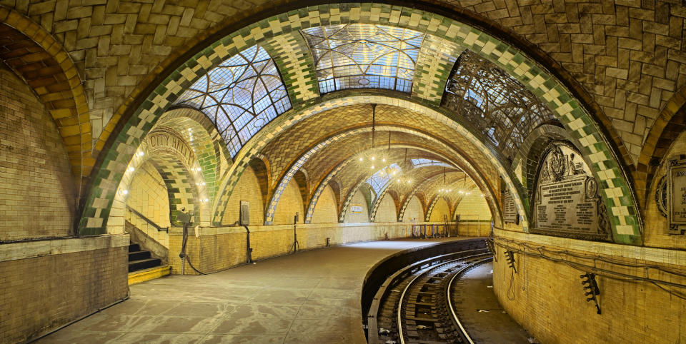 This undated photo provided by the Museum of the City of New York shows tile vaulting by the Gustavino company in New York's old City Hall Subway Station. Rafael Guastavino and his son Rafael Jr., are the subjects of the new exhibition "Palaces for the People: Guastavino and the Art of Structural Tile," a new exhibition opening March 26, 2014, at the City Museum. (AP Photo/Museum of the City of New York, Michael Freeman)(AP Photo/Museum of the City of New York, Michael Freeman)