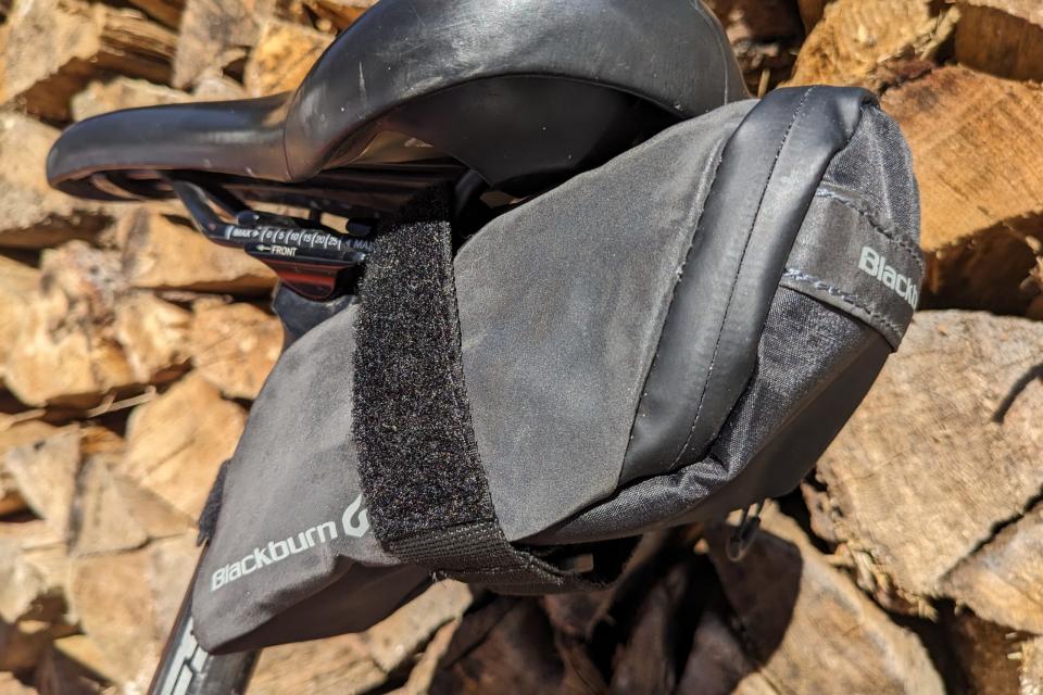 The Blackburn Grid saddle bag mounted to a bike saddle