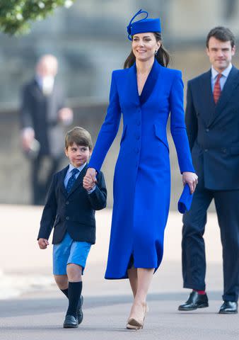 <p>Getty</p> Kate Middleton with Prince Louis at the Easter church service, 2023