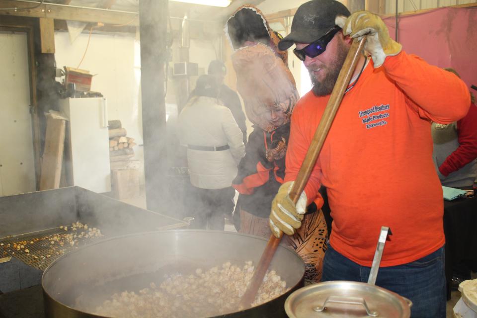 Vernon Livengood, of Livengood Brothers Maple near Rockwood, makes some maple kettle corn at last year's Somerset County Maple Tour. This year's 2023 tour is set for this Saturday and Sunday at 24 different locations.