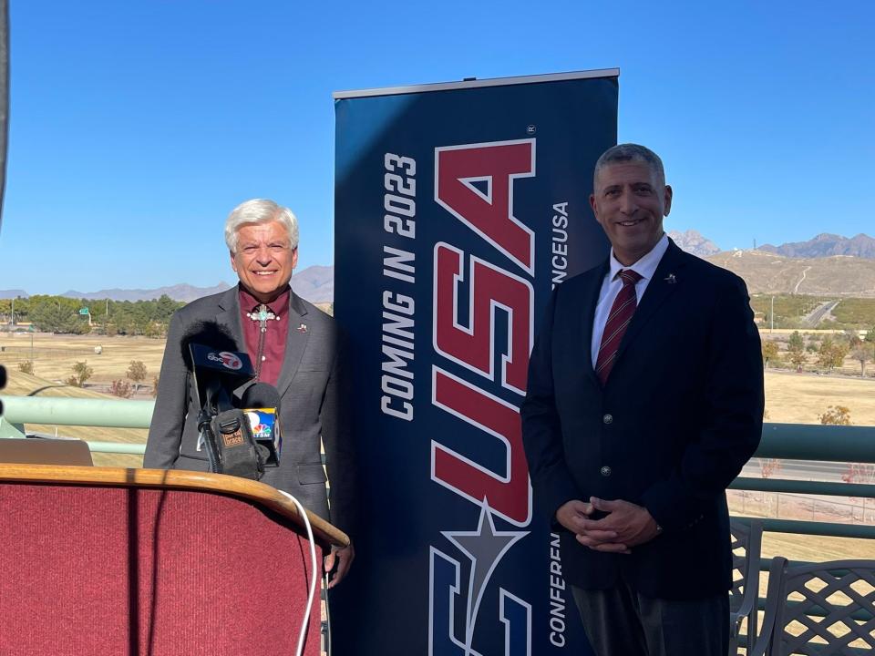 New Mexico State Chancellor Dan Arvizu, and AD Mario Moccia, announced the school will join Conference USA as a full sports member in 2023.