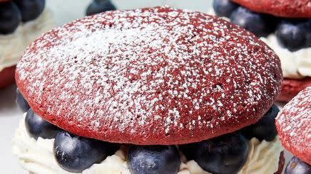 red velvet whoopie pies with blueberries