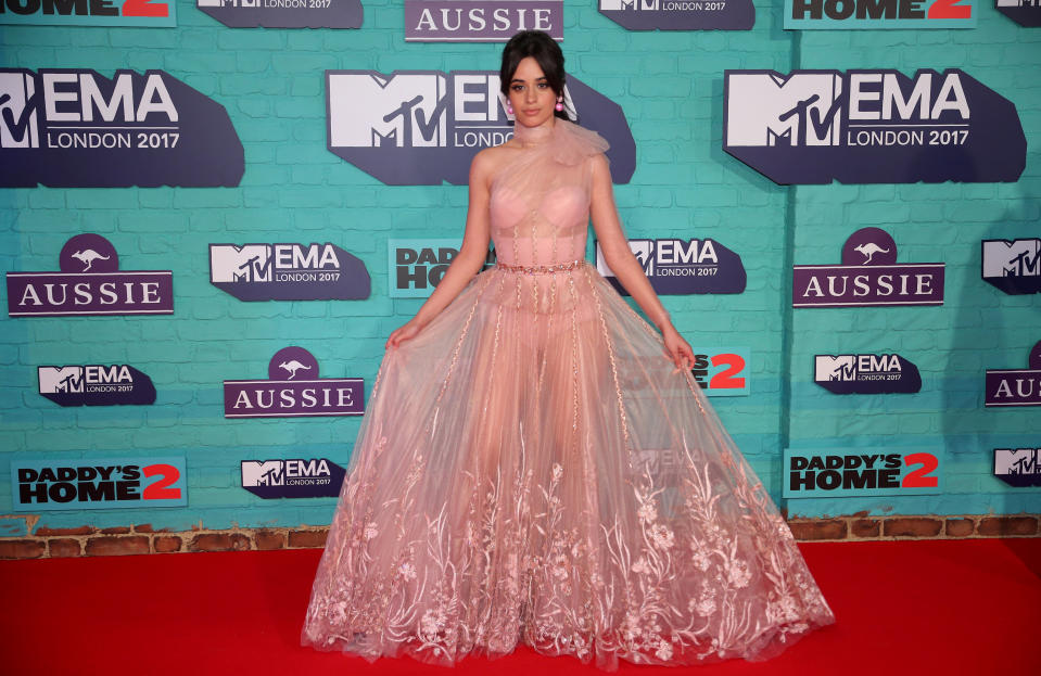 Singer Camila Cabello arrives at the 2017 MTV Europe Music Awards at Wembley Arena in London.