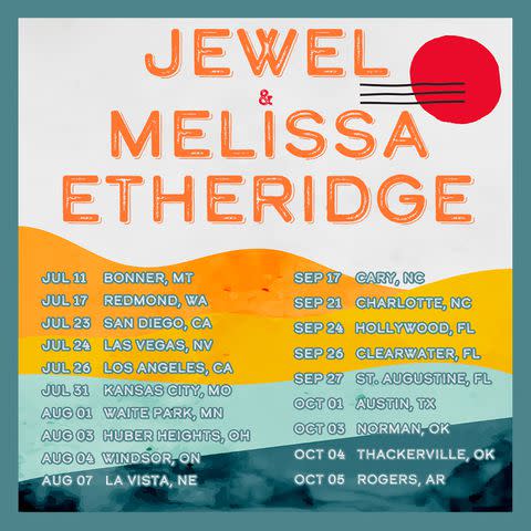 <p>Jewel and Melissa Etheridge</p> Jewel and Melissa Etheridge co-headlining tour poster