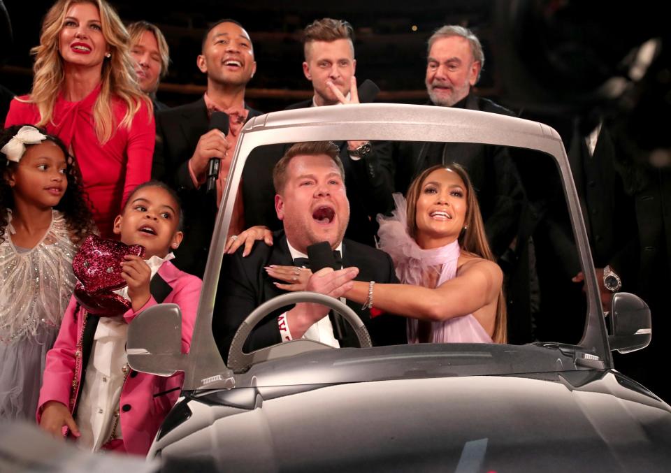 Blue Ivy with Jennifer Lopez and James Corden at the Grammys (Getty Images )