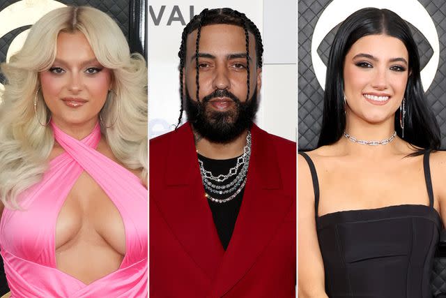 <p>Jeff Kravitz/FilmMagic; Cassidy Sparrow/Getty; Amy Sussman/Getty </p> Bebe Rexha, French Montana and Charli D'Amelio