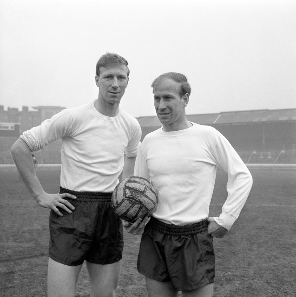 Brothers Jack Charlton (Leeds United, left) and Bobby Charlton (Manchester United), who have both been picked for the England team to play Austria at Wembley.   (Photo by PA Images via Getty Images)