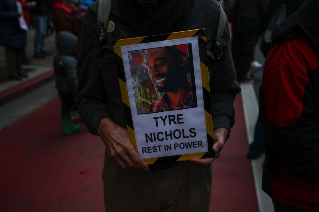 Almost a thousand of people are gathered at the Oscar Grant Plaza and take streets over Tyre Nichols killing by Memphis police, in Oakland, California, United States on January 29, 2023. (Photo by Tayfun Coskun/Anadolu Agency via Getty Images)