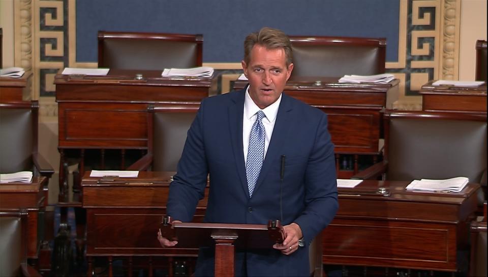 Sen. Jeff Flake, R-Ariz., announces he will not seek reelection. (Photo: Senate TV via Reuters)