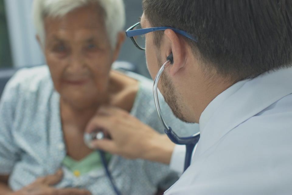 <span class="caption">Evidence suggests use of hydroxychloroquine could lead to heart arrhythmias.</span> <span class="attribution"><a class="link " href="https://www.gettyimages.com/detail/photo/young-doctor-listening-heartbeat-with-stethoscope-royalty-free-image/1127672089?adppopup=true" rel="nofollow noopener" target="_blank" data-ylk="slk:Getty Images / Visoot Uthairam;elm:context_link;itc:0;sec:content-canvas">Getty Images / Visoot Uthairam</a></span>