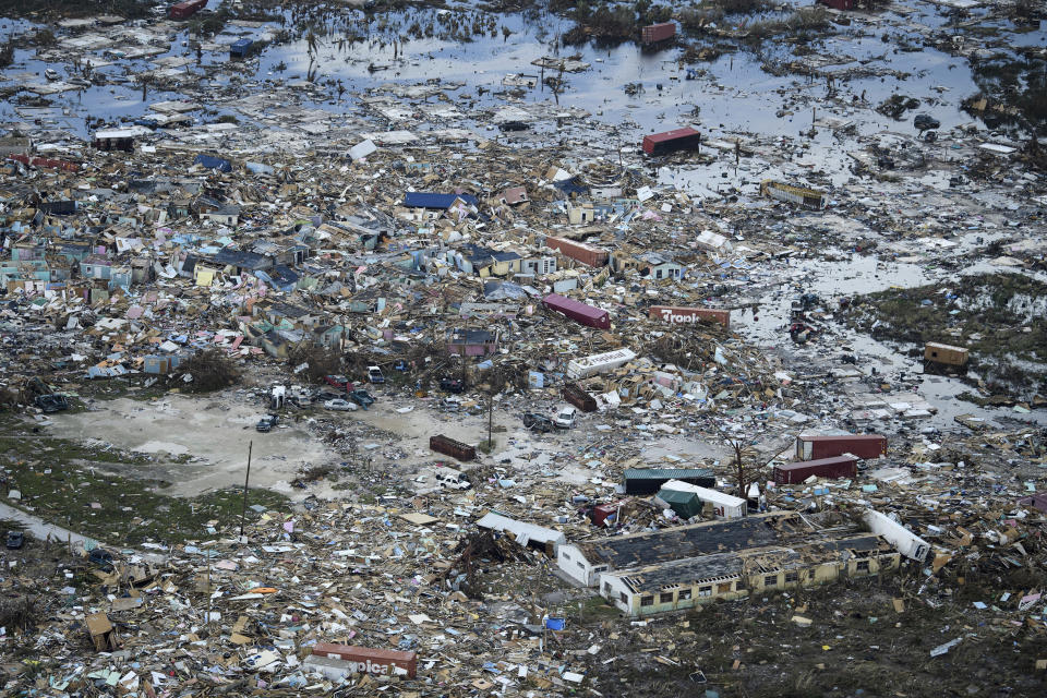 This Thursday, Sept. 5, 2019 photo provided by UNICEF shows damage caused by Hurricane Dorian in Marsh Harbour on Great Abaco Island of the Bahamas. (UNICEF/PA via AP)